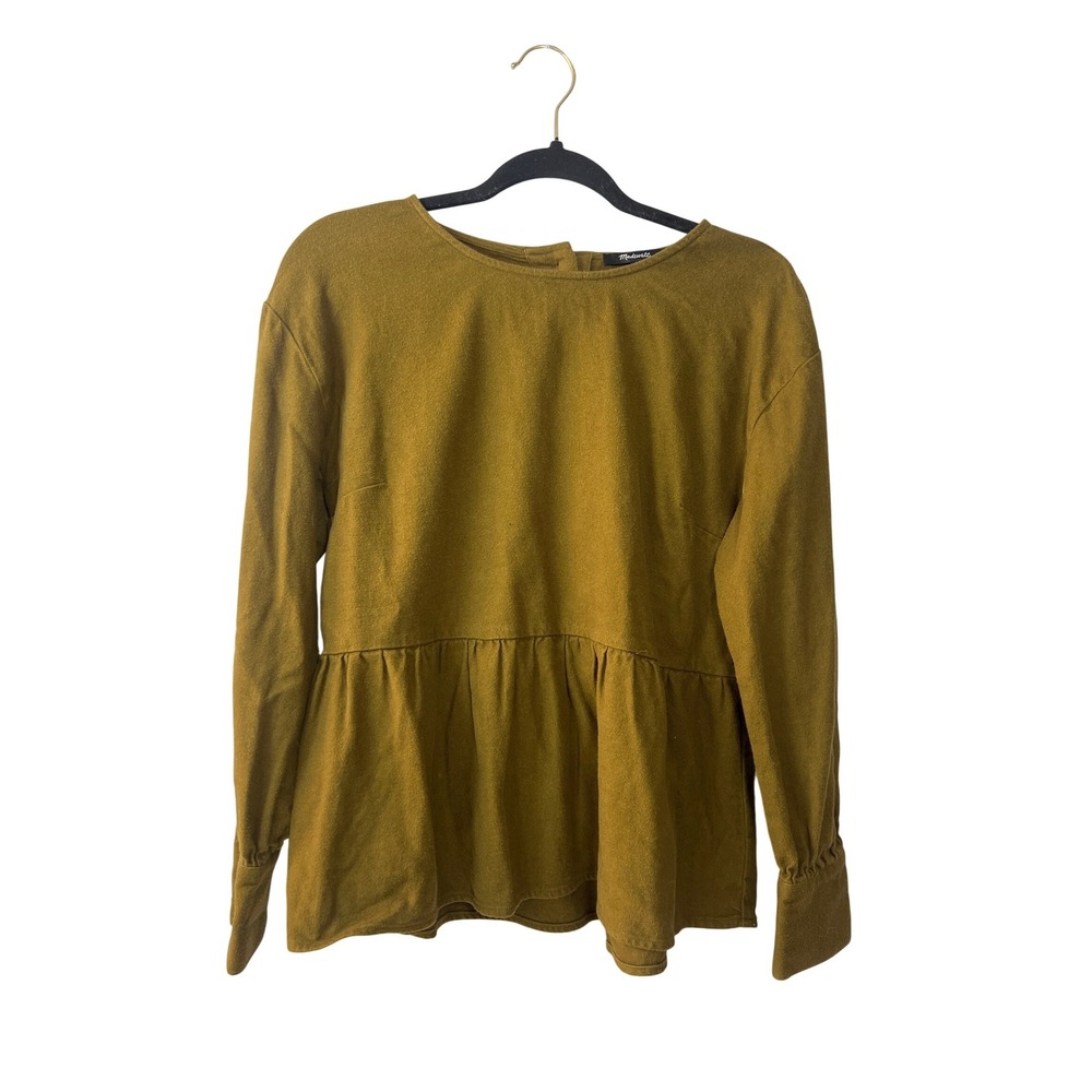 Madewell Olive Peplum Long Sleeve Top Medium Boho Gorpcore Earthy Cottagecore